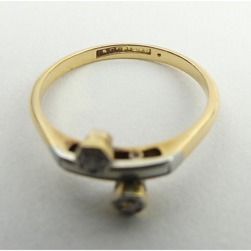 30 - 18ct gold and platinum diamond two stone ring, 2.1 grams, 7.3mm, size L. UK postage £12.