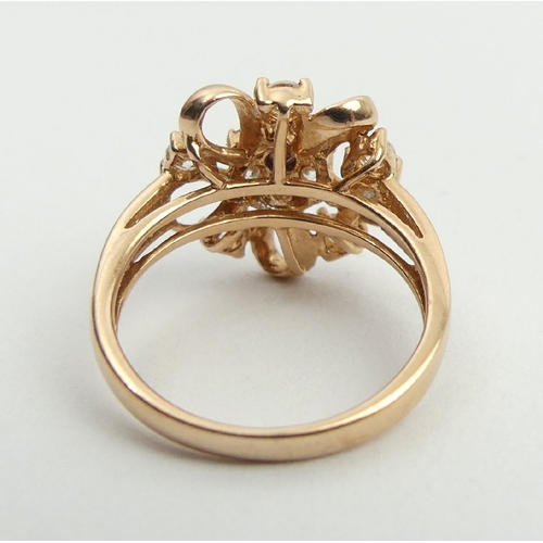 32 - 14ct rose gold, fancy design stone set ring, 3.8 grams, 14.7mm, size K, UK postage £12.