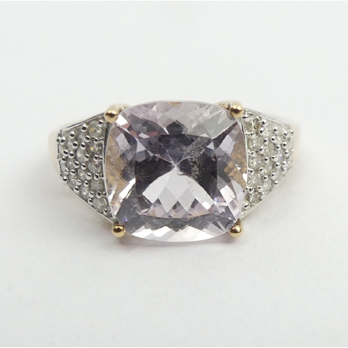 35 - 9ct gold pale amethyst and diamond ring, 3.7 grams, 10.1mm, size N1/2.  UK postage £12.