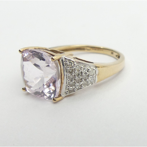 35 - 9ct gold pale amethyst and diamond ring, 3.7 grams, 10.1mm, size N1/2.  UK postage £12.