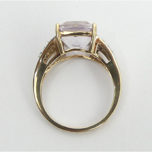 35 - 9ct gold pale amethyst and diamond ring, 3.7 grams, 10.1mm, size N1/2.  UK postage £12.