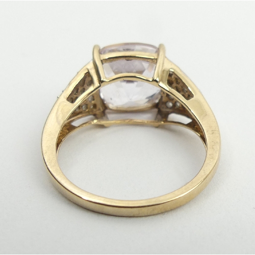 35 - 9ct gold pale amethyst and diamond ring, 3.7 grams, 10.1mm, size N1/2.  UK postage £12.