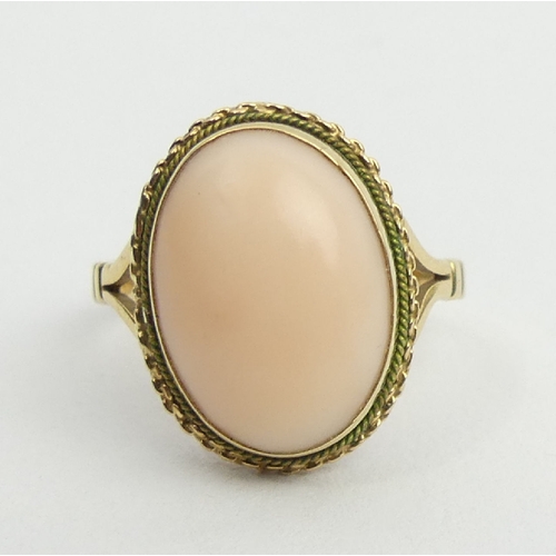 44 - 18ct gold coral ring, 3.6 grams, 17.2mm, size M1/2,  UK Postage £12.