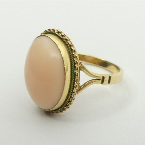 44 - 18ct gold coral ring, 3.6 grams, 17.2mm, size M1/2,  UK Postage £12.