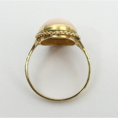 44 - 18ct gold coral ring, 3.6 grams, 17.2mm, size M1/2,  UK Postage £12.