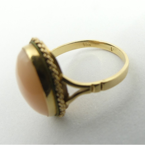 44 - 18ct gold coral ring, 3.6 grams, 17.2mm, size M1/2,  UK Postage £12.