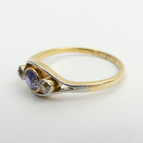 46 - 18ct gold sapphire and diamond ring, 2.4 grams, 6.6mm, size P.  UK Postage £12.