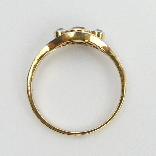 46 - 18ct gold sapphire and diamond ring, 2.4 grams, 6.6mm, size P.  UK Postage £12.