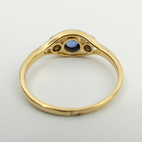 46 - 18ct gold sapphire and diamond ring, 2.4 grams, 6.6mm, size P.  UK Postage £12.