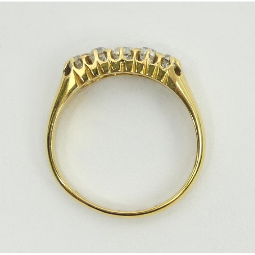 47 - Victorian 18ct gold five stone diamond ring, Birm. 1889, 3.2 grams, 4.7mm, size M. UK Postage £12.