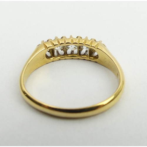 47 - Victorian 18ct gold five stone diamond ring, Birm. 1889, 3.2 grams, 4.7mm, size M. UK Postage £12.