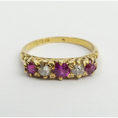 51 - A gold and ruby five stone ring, Birm. 1902, 2.7 grams, 4.6mm,  size M. UK Postage £12.