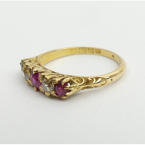 51 - A gold and ruby five stone ring, Birm. 1902, 2.7 grams, 4.6mm,  size M. UK Postage £12.