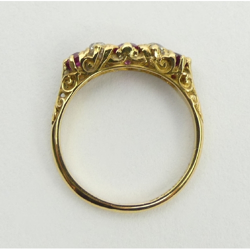 51 - A gold and ruby five stone ring, Birm. 1902, 2.7 grams, 4.6mm,  size M. UK Postage £12.