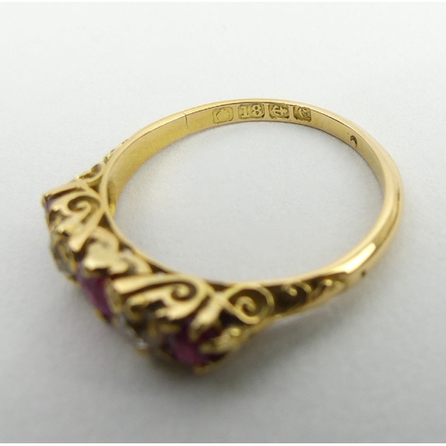 51 - A gold and ruby five stone ring, Birm. 1902, 2.7 grams, 4.6mm,  size M. UK Postage £12.