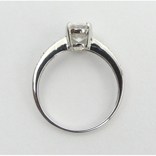 52 - 9ct white gold topaz and diamond ring, 1.9 grams, 8mm, size N1/2. UK Postage £12.