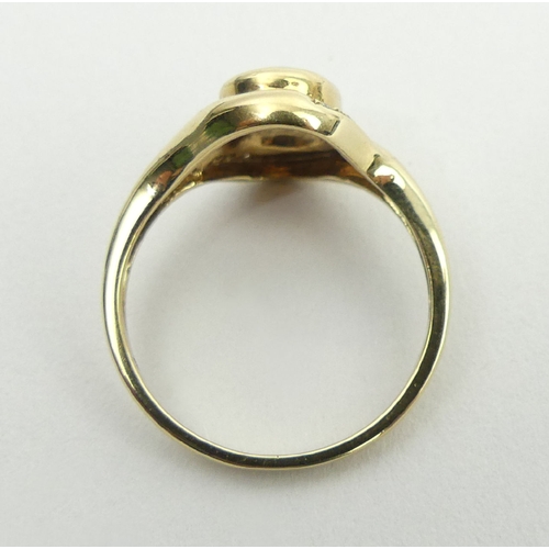 55 - 9ct gold opal and diamond ring, 2.6 grams, 12.3mm, size M1/2. UK Postage £12.