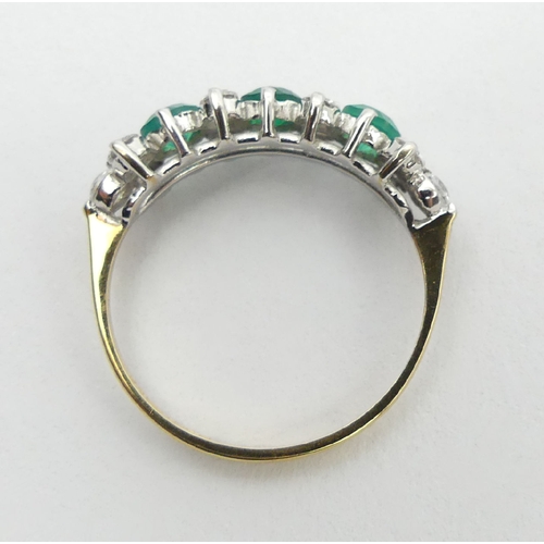 56 - 9ct gold green and white stone ring, 1.5 grams, 6mm, size M. UK Postage £12.