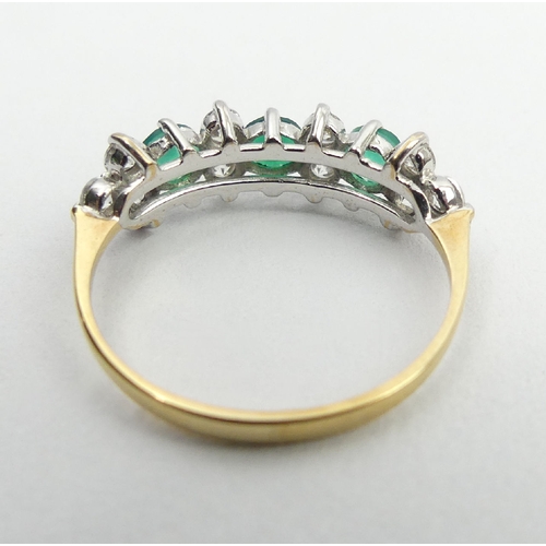 56 - 9ct gold green and white stone ring, 1.5 grams, 6mm, size M. UK Postage £12.