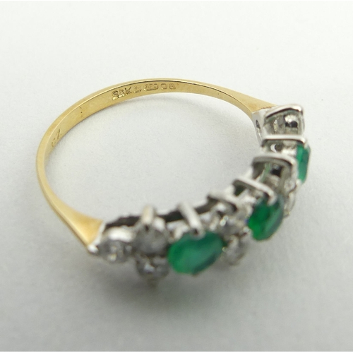 56 - 9ct gold green and white stone ring, 1.5 grams, 6mm, size M. UK Postage £12.