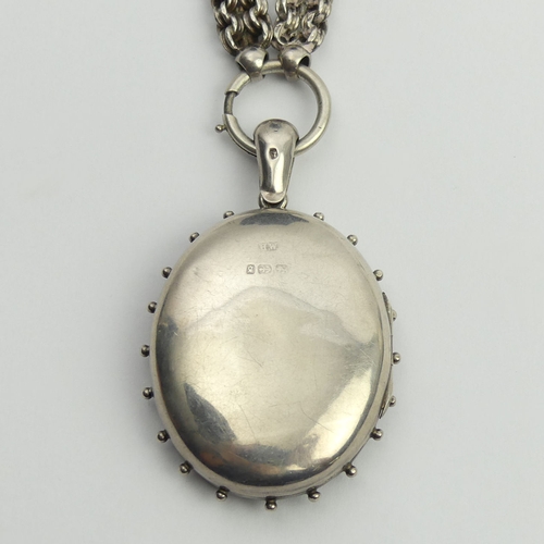 70 - Victorian silver locket pendant and chain, 44 grams, Birm. 1881, chain 9.3mm x 47cm, locket 6.2cm. U... 