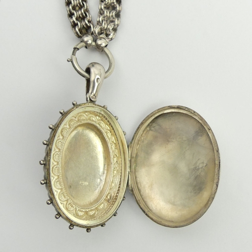 70 - Victorian silver locket pendant and chain, 44 grams, Birm. 1881, chain 9.3mm x 47cm, locket 6.2cm. U... 