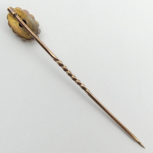 74 - Victorian 15ct gold diamond set stick pin, 1.2 grams, 5.7cm. UK Postage £12.