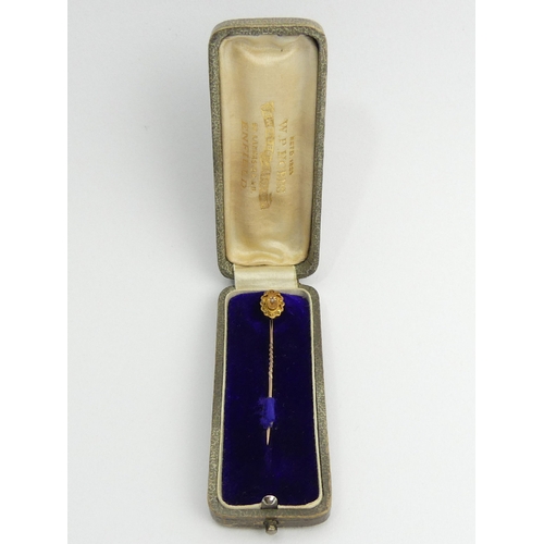 74 - Victorian 15ct gold diamond set stick pin, 1.2 grams, 5.7cm. UK Postage £12.