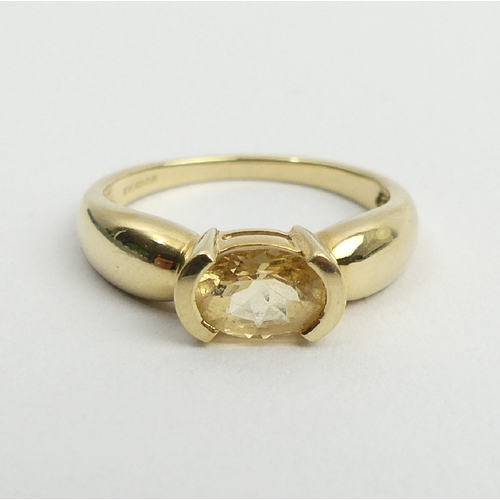 76 - 9ct gold yellow topaz single stone ring, 2.8 grams, 5.2mm, size N. UK Postage £12.