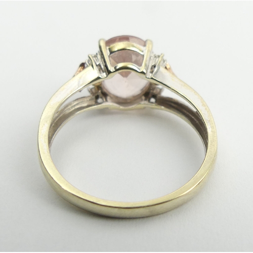 78 - 9ct gold pink quartz with red gold flowers and diamond ring, 2.7 grams, 9.9mm, size N. UK Postage £1... 