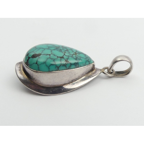 85 - Native American sterling silver turquoise pendant, 15 grams, 4.5cm. UK Postage £12.