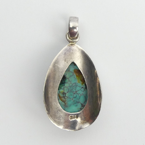 85 - Native American sterling silver turquoise pendant, 15 grams, 4.5cm. UK Postage £12.