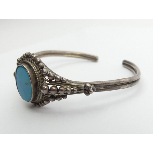 88 - Native American sterling silver turquoise cuff bangle, 21 grams, 24mm, UK Postage £12.