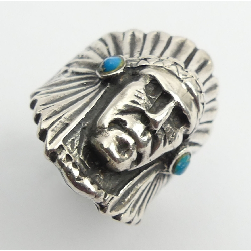 89 - Native American sterling silver head ring set with turquoise, 10.8 grams, 25mm, size M1/2. UK Postag... 