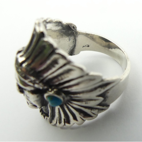 89 - Native American sterling silver head ring set with turquoise, 10.8 grams, 25mm, size M1/2. UK Postag... 