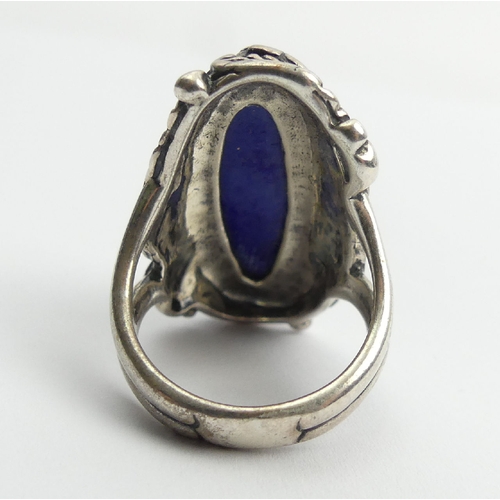 92 - Native American sterling silver and lapis ring, 12 grams, 30mm, size N. UK Postage £12.