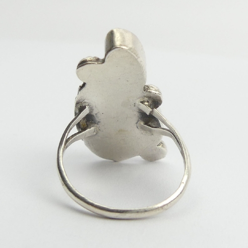 99 - Native American sterling silver and coral ring, 6.2 grams, size O. UK Postage £12.