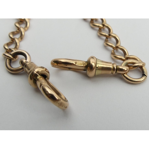 100 - 9ct rose gold, graduated curb link pocket watch double clip Albert chain 37.8 grams, 46cm. UK Postag... 