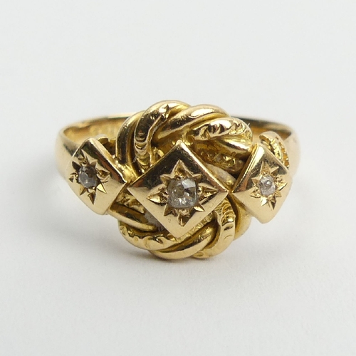 101 - 18ct gold diamond set knot ring, London 1918, 4.5 grams, 10.6mm, size L. UK Postage £12.