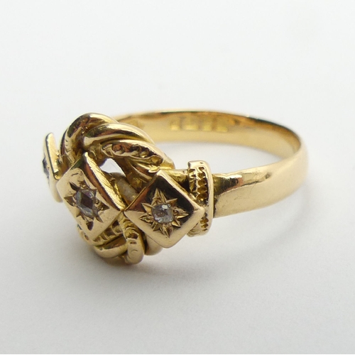 101 - 18ct gold diamond set knot ring, London 1918, 4.5 grams, 10.6mm, size L. UK Postage £12.