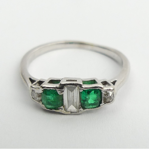 102 - Art Deco emerald and diamond ring, 2.6 grams, 5.25mm, size K. UK Postage £12.