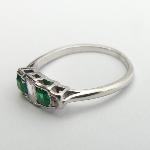 102 - Art Deco emerald and diamond ring, 2.6 grams, 5.25mm, size K. UK Postage £12.