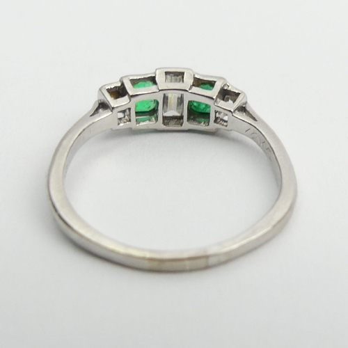 102 - Art Deco emerald and diamond ring, 2.6 grams, 5.25mm, size K. UK Postage £12.