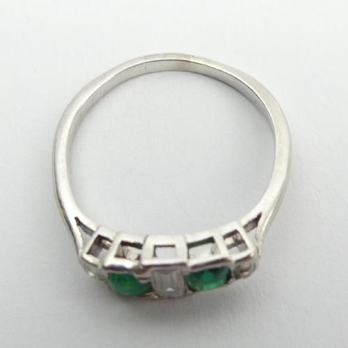 102 - Art Deco emerald and diamond ring, 2.6 grams, 5.25mm, size K. UK Postage £12.