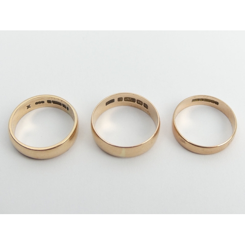 103 - Three 9ct rose gold wedding rings, 7.8 grams, sizes M, M1/2, N. UK Postage £12.