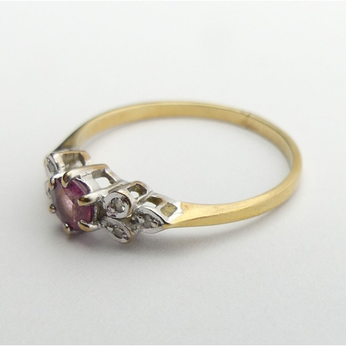 109 - 9ct gold, ruby and diamond ring, 1.2 grams, 5.1mm, size N. UK Postage £12.