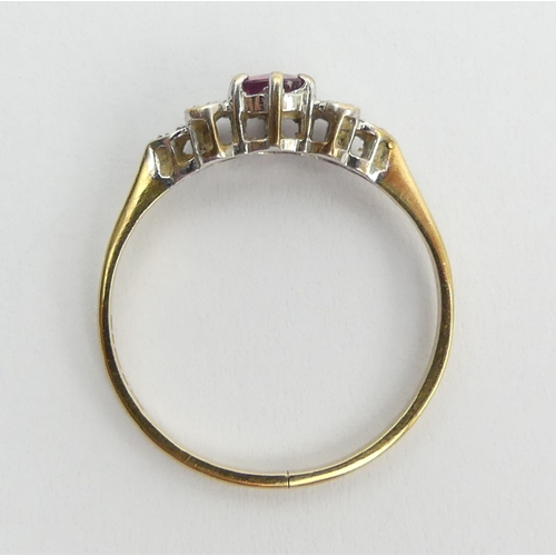 109 - 9ct gold, ruby and diamond ring, 1.2 grams, 5.1mm, size N. UK Postage £12.