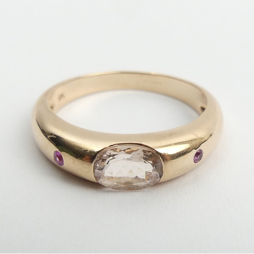 111 - 9ct rose gold pink quartz and ruby ring, 2.5 grams, 4.7mm, size O1/2. UK Postage £12.