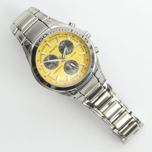 Accurist yellow dial chronograph wr100m gents watch 43mm inc