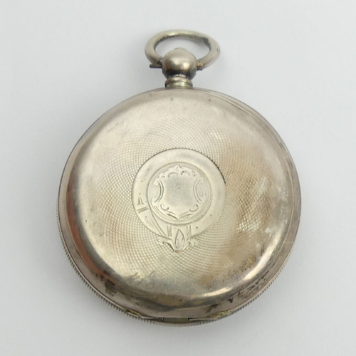 166 - Silver open face, Midland lever, key wind pocket watch, 53 x 75mm. UK Postage £12.